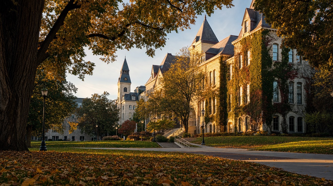A college campus quad in early autumn