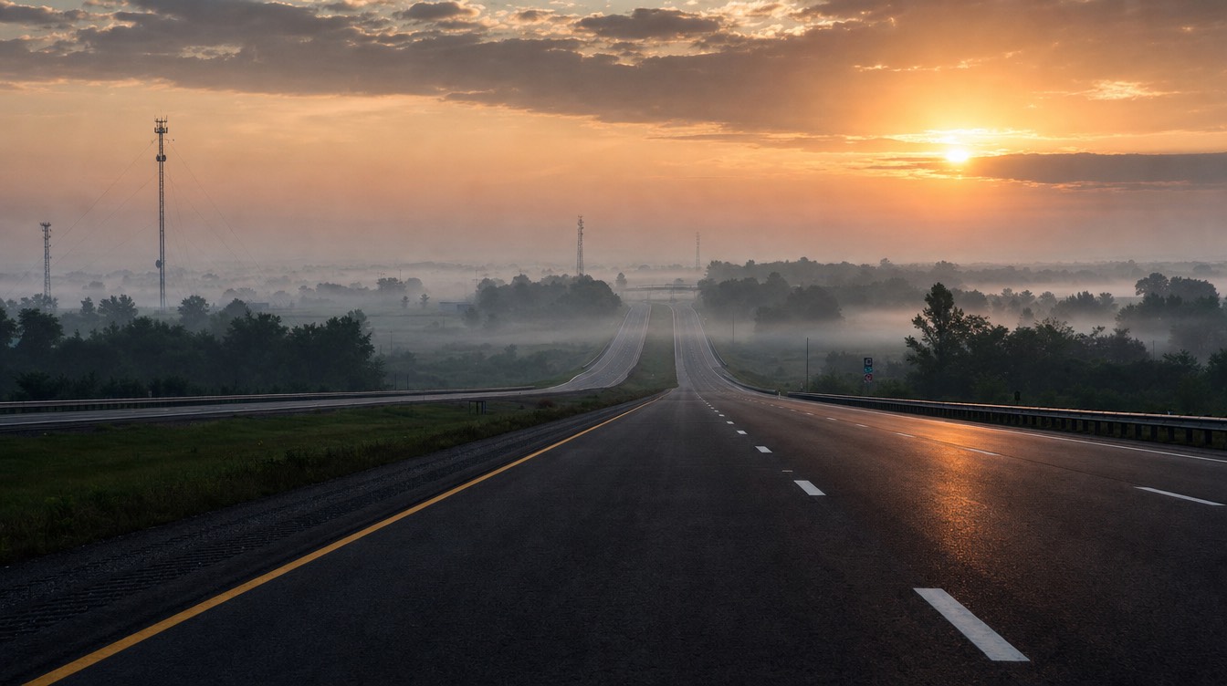 Highway at dawn — KDOT opens broadband applications, John Wayne Airport traffic dips