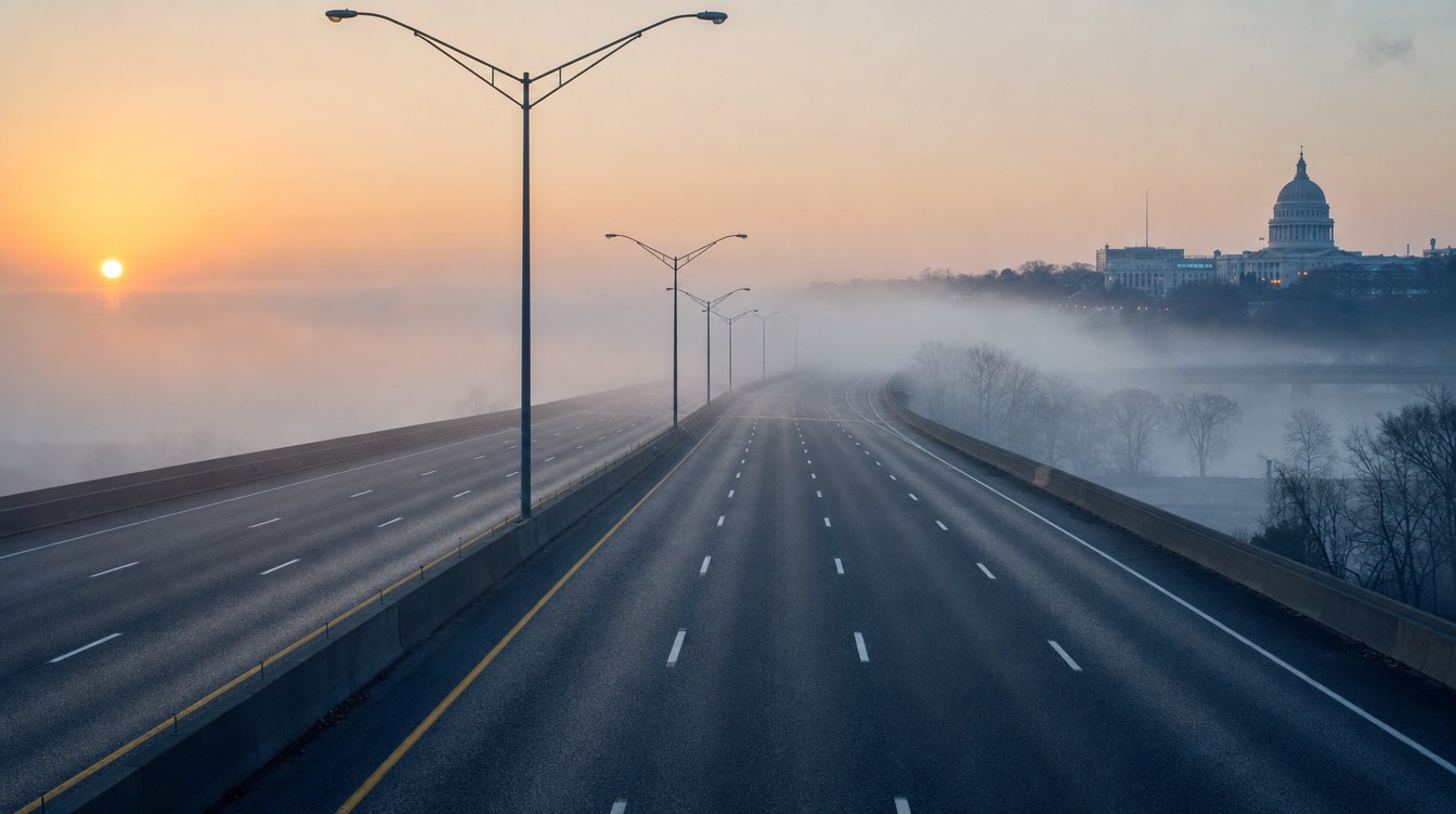 Highway interchange at dusk, federal transportation funding faces a September 30 cliff